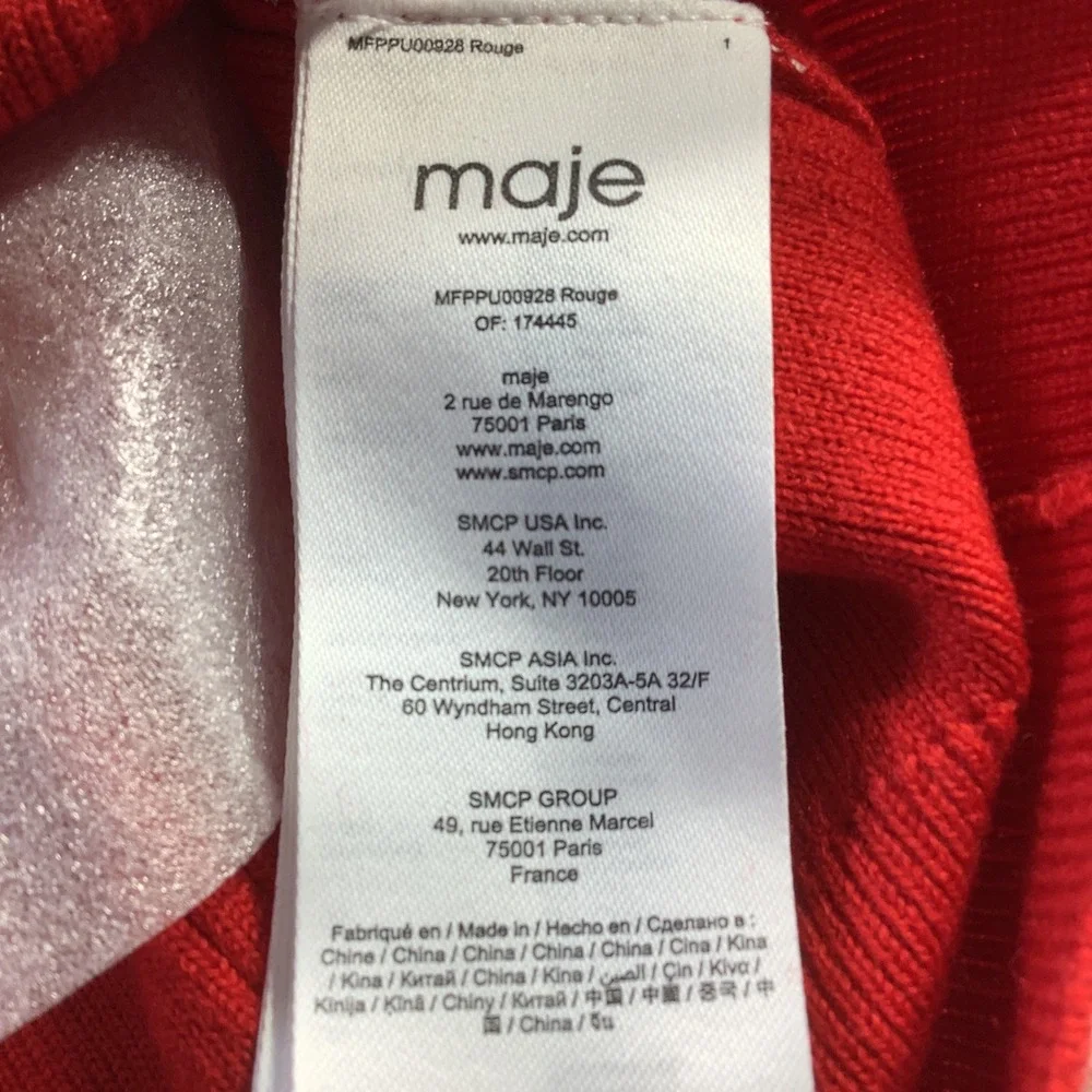 Maje Mizoly Red‎ Wool Blend Embroidered Polo Sweater Gold Buttons Size 1 NWT